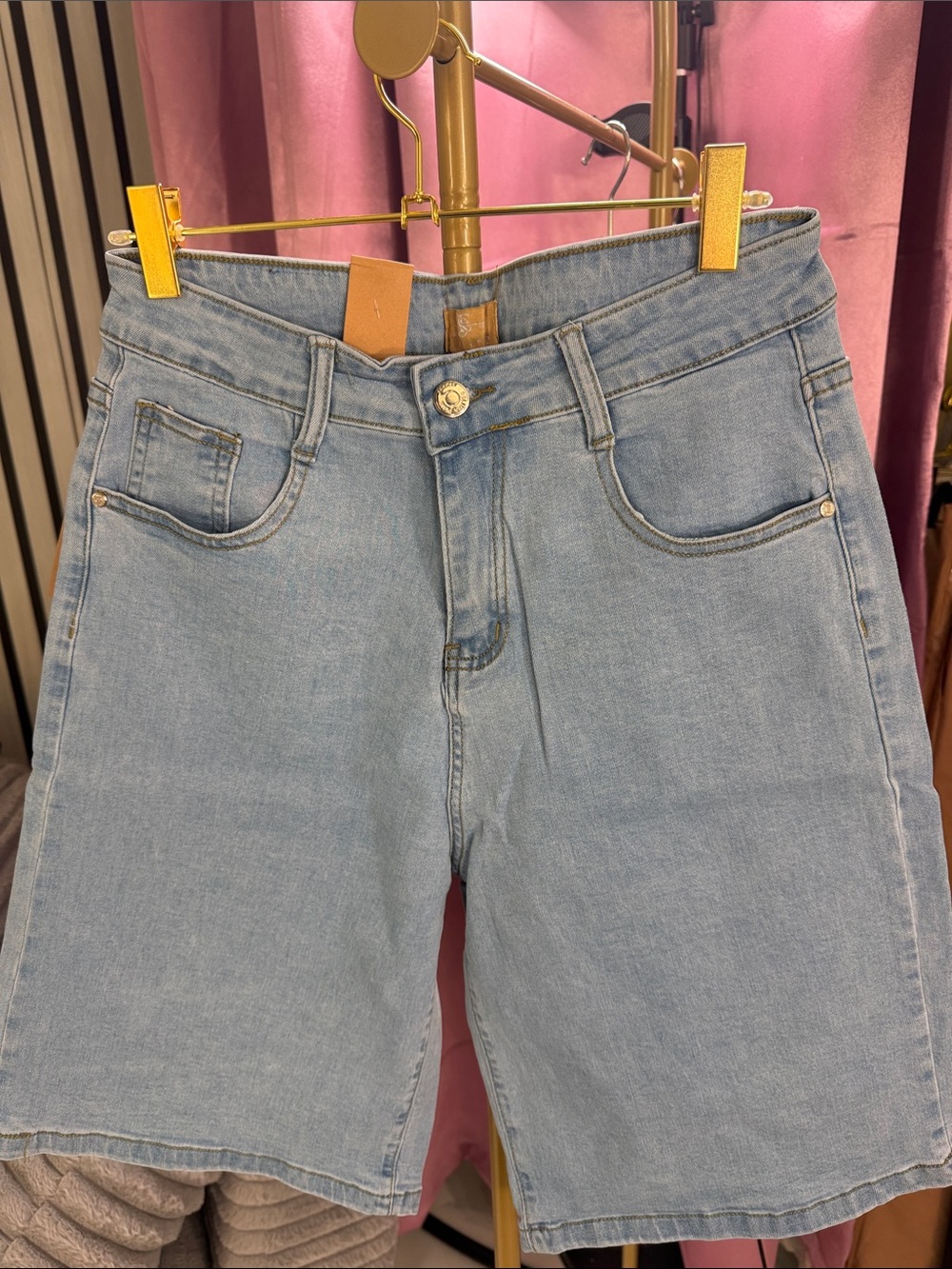Light Blue Women's High-Rise Denim Bermuda Shorts